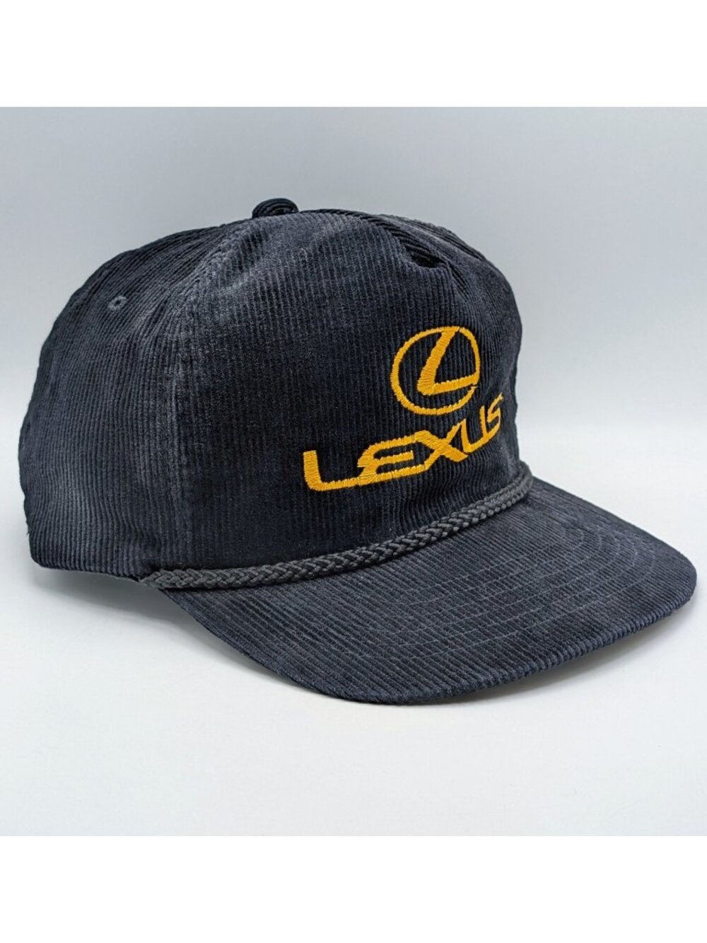 Lexus Corduroy Black Gold Vintage Adjustable Strap Back Trucker Cap AmaPro Hat